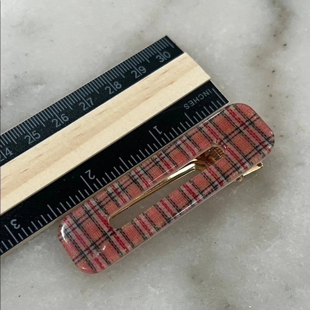 Women's Hair Clip Set - Red Plaid, Gold Rhinestone & Burgundy Bow